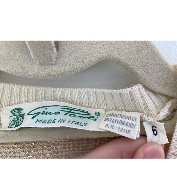 Gino Paoli 1960s Cream & Gold Knit Two-Piece Set Pleat Skirt + Top Mint Vintage - Picture 8 of 15